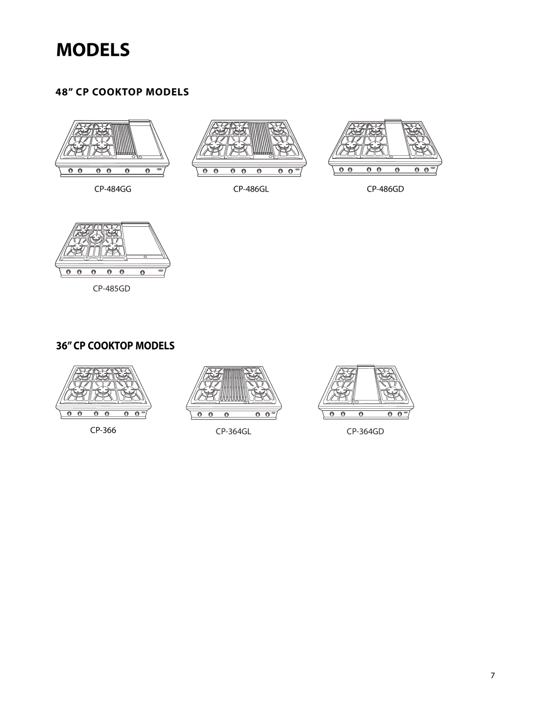 Fisher & Paykel CP-485GD, CP-486GD, CP-364GD, CP-364GL, CP-484GG, CP-486GL, CP-366 manual CP Cooktop Models 