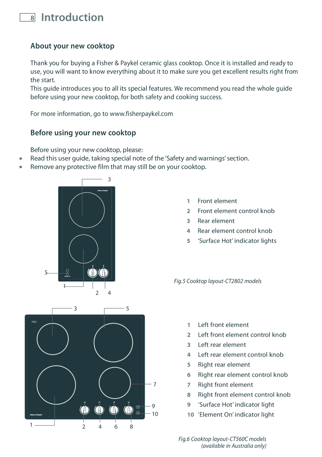 Fisher & Paykel CT560C, CT2802, CT6551S, CT5602F Introduction, About your new cooktop, Before using your new cooktop 