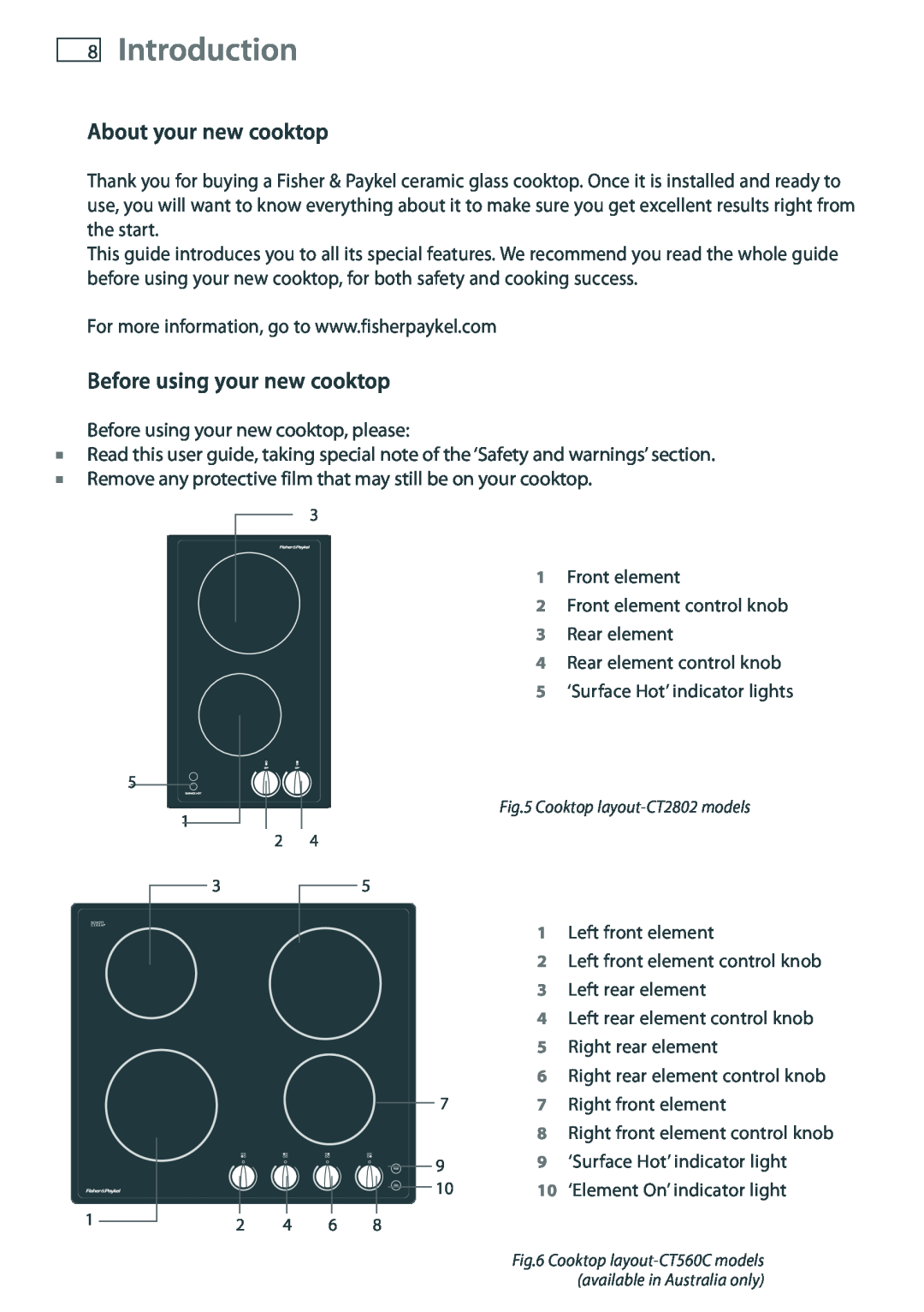 Fisher & Paykel CT560C, CT2802, CT6551S, CT5602F Introduction, About your new cooktop, Before using your new cooktop 