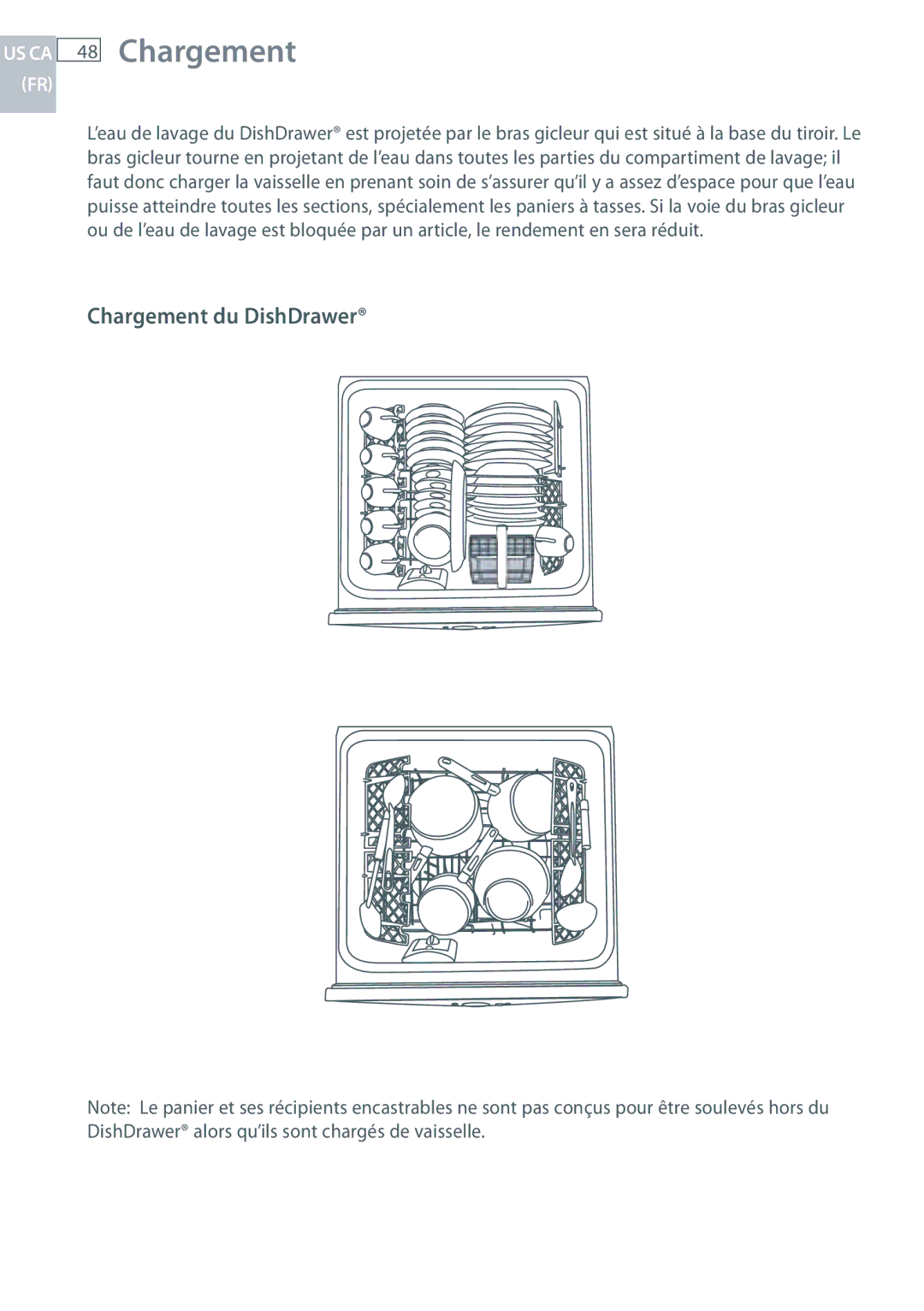 Fisher & Paykel DCS DD124P5, DCS DD224P5 manual Chargement du DishDrawer 