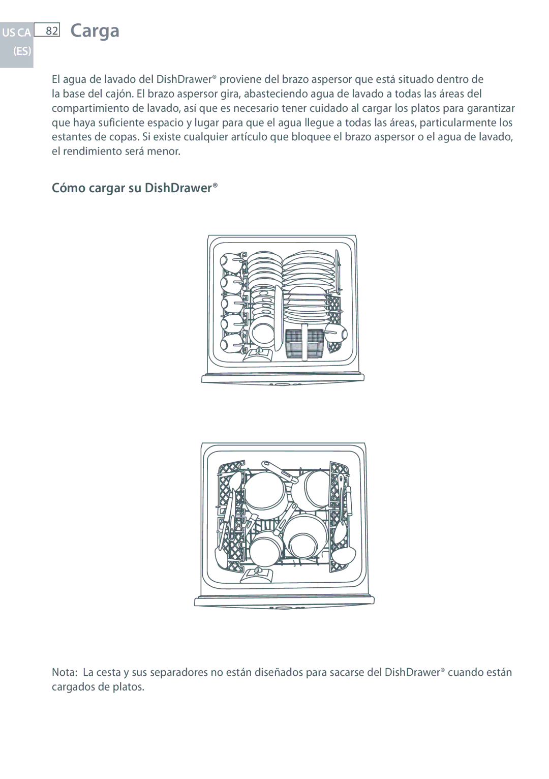 Fisher & Paykel DCS DD124P5, DCS DD224P5 manual Carga, Cómo cargar su DishDrawer 