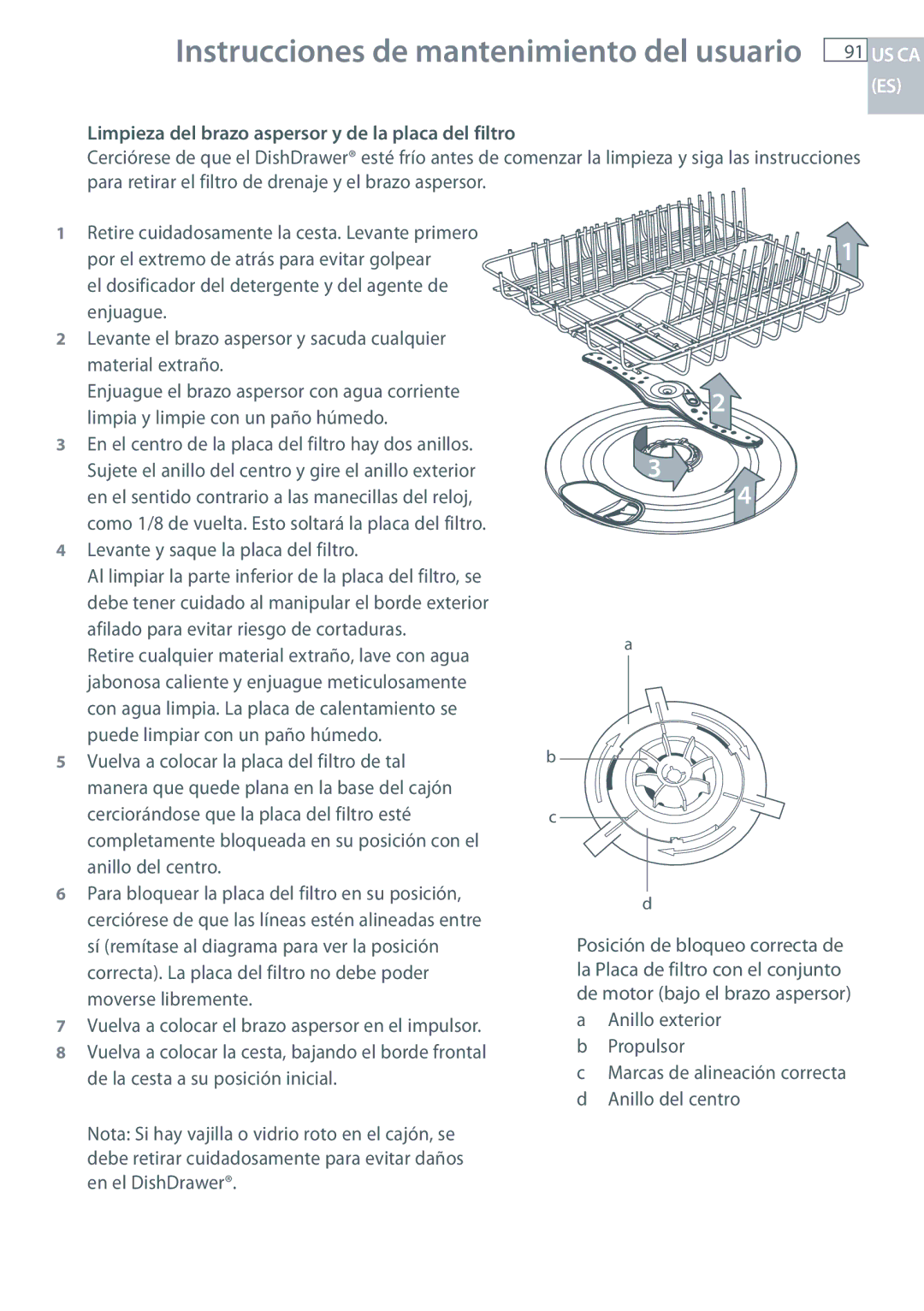 Fisher & Paykel DCS DD224P5, DCS DD124P5 manual Instrucciones de mantenimiento del usuario 