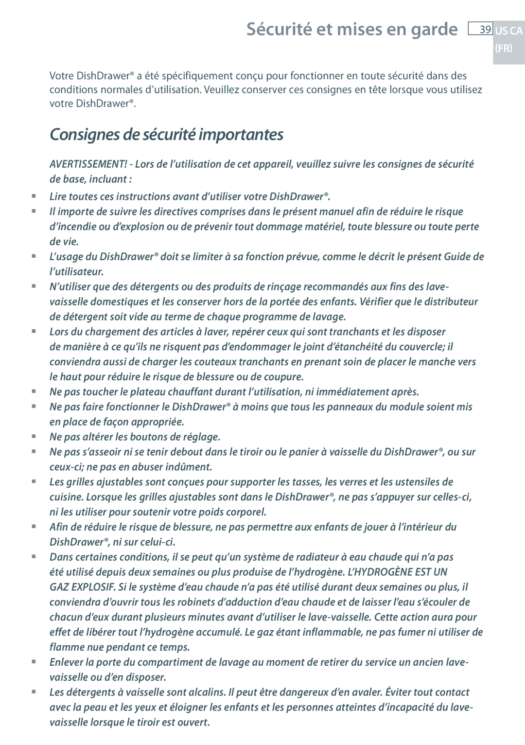 Fisher & Paykel DD24 manual Consignes de sécurité importantes 