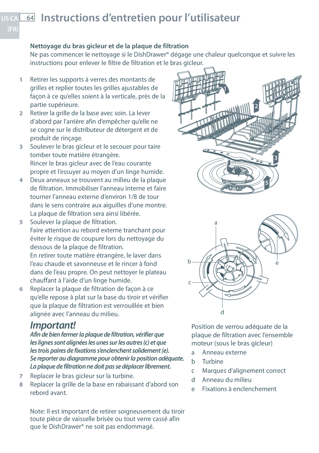 Fisher & Paykel DD24 manual Nettoyage du bras gicleur et de la plaque de filtration, Soulever la plaque de filtration 