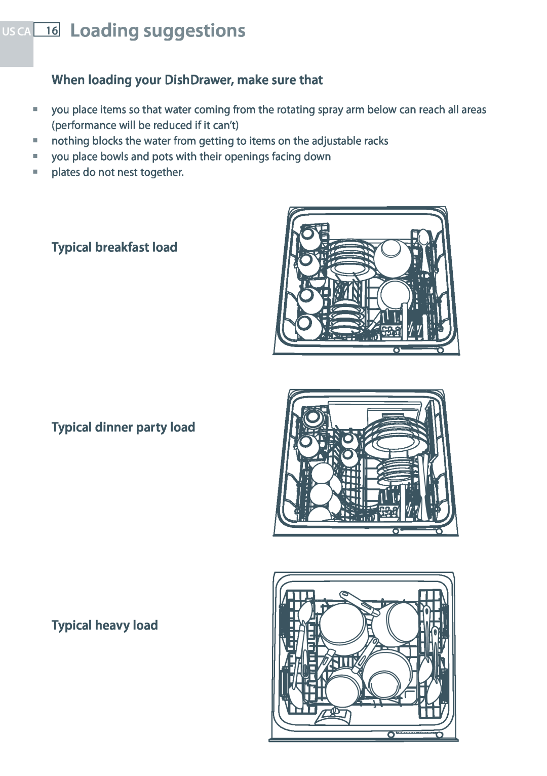 Fisher & Paykel DD24 manual Loading suggestions, When loading your DishDrawer, make sure that, Us Ca 