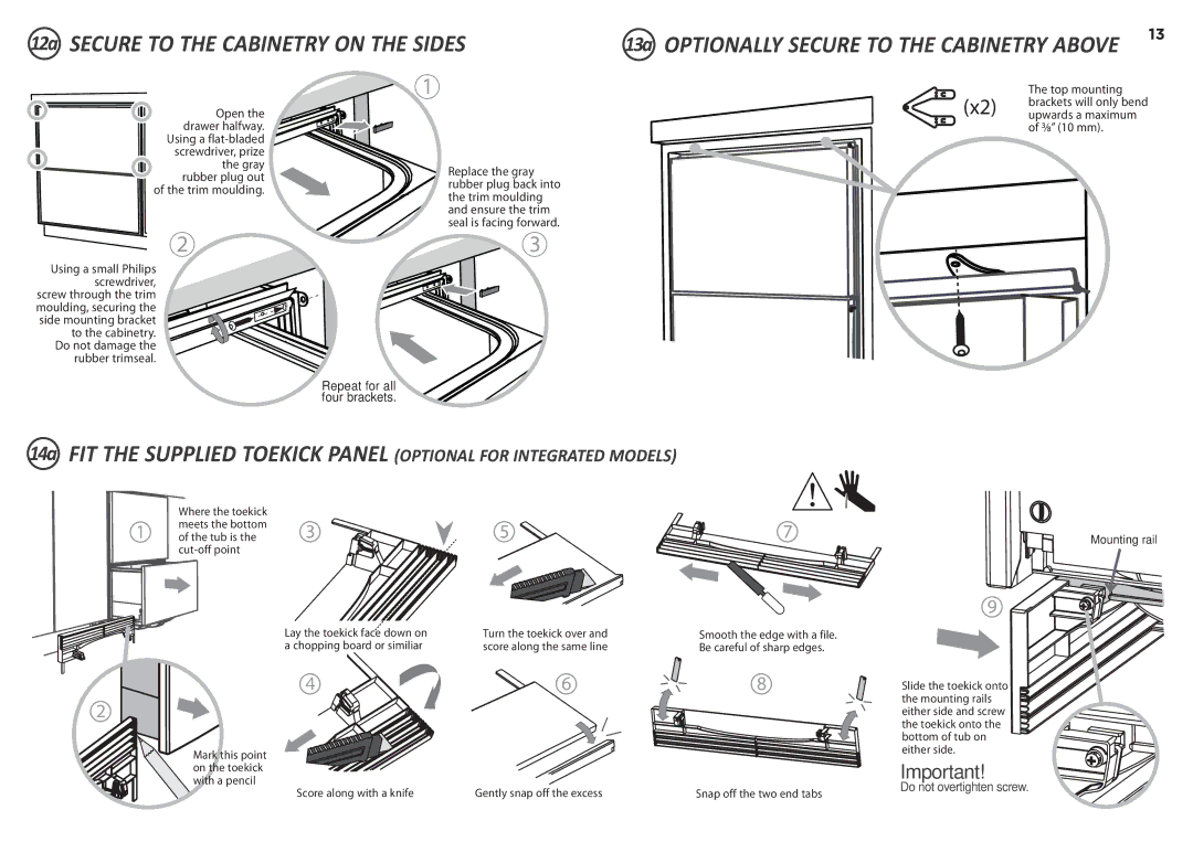 Fisher & Paykel DD24D 7, DD24DI7, DD24DT 7, DD24DCB7, DD24DDFX7 12a Secure to the Cabinetry on the Sides, Trim moulding 