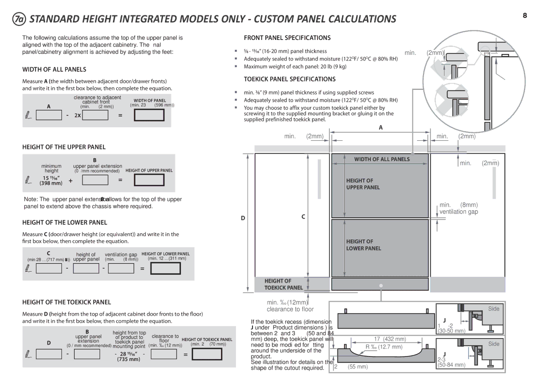 Fisher & Paykel DD24DT 7, DD24DI7, DD24DCB7, DD24DDFX7, DD24DCW7, DD24DCX7, DD24D 7 installation instructions Width of ALL Panels 