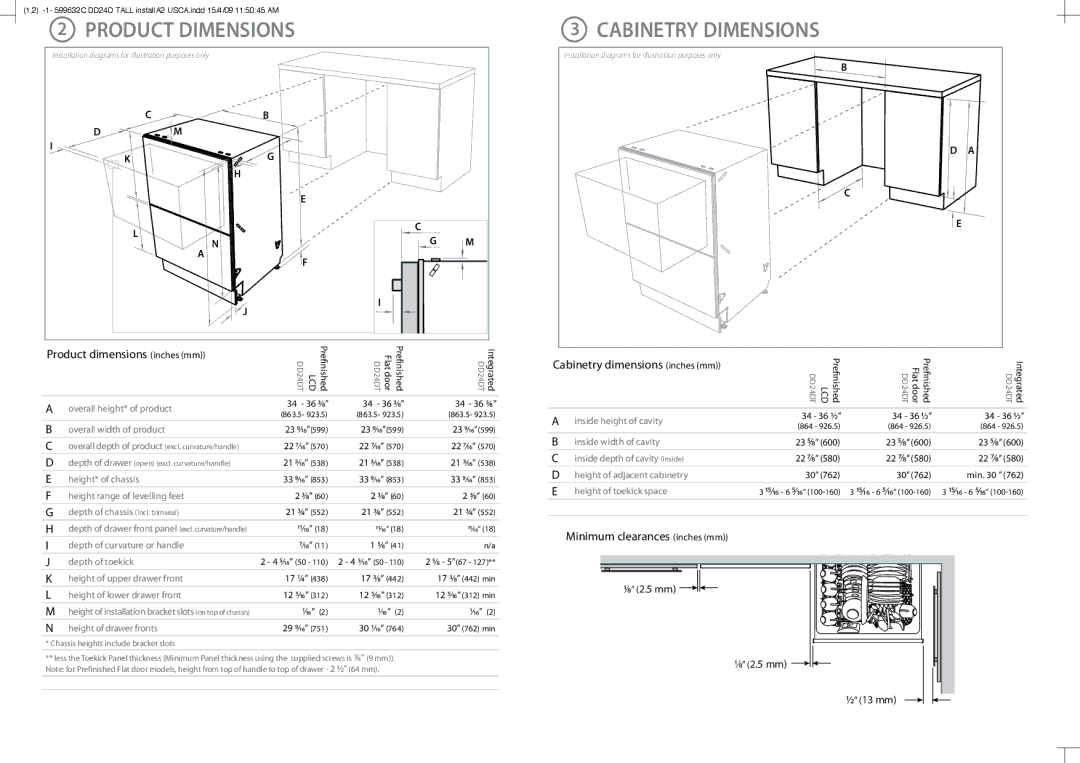 Fisher & Paykel DD24DT installation instructions Product Dimensions, Cabinetry Dimensions 