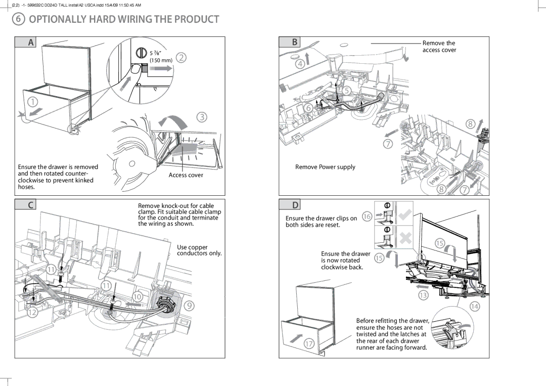 Fisher & Paykel DD24DT installation instructions Optionally Hard Wiring the Product, 30150mm 