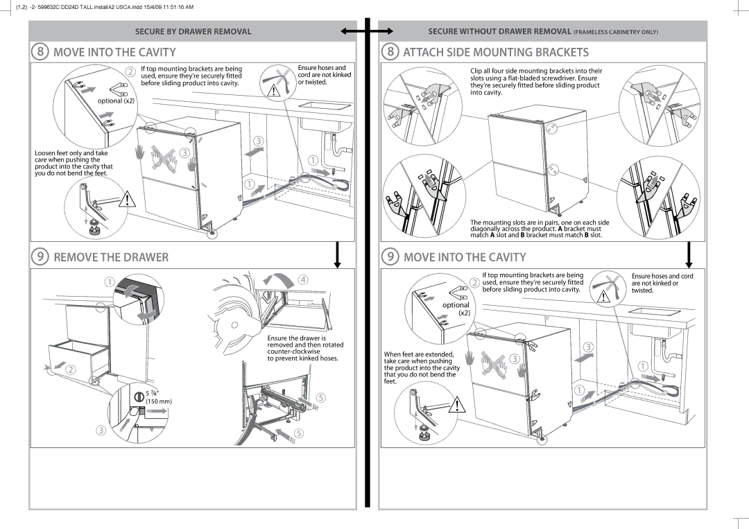 Fisher & Paykel DD24DT Attach Side Mounting Brackets, Move Into the Cavity, If top mounting brackets are being 