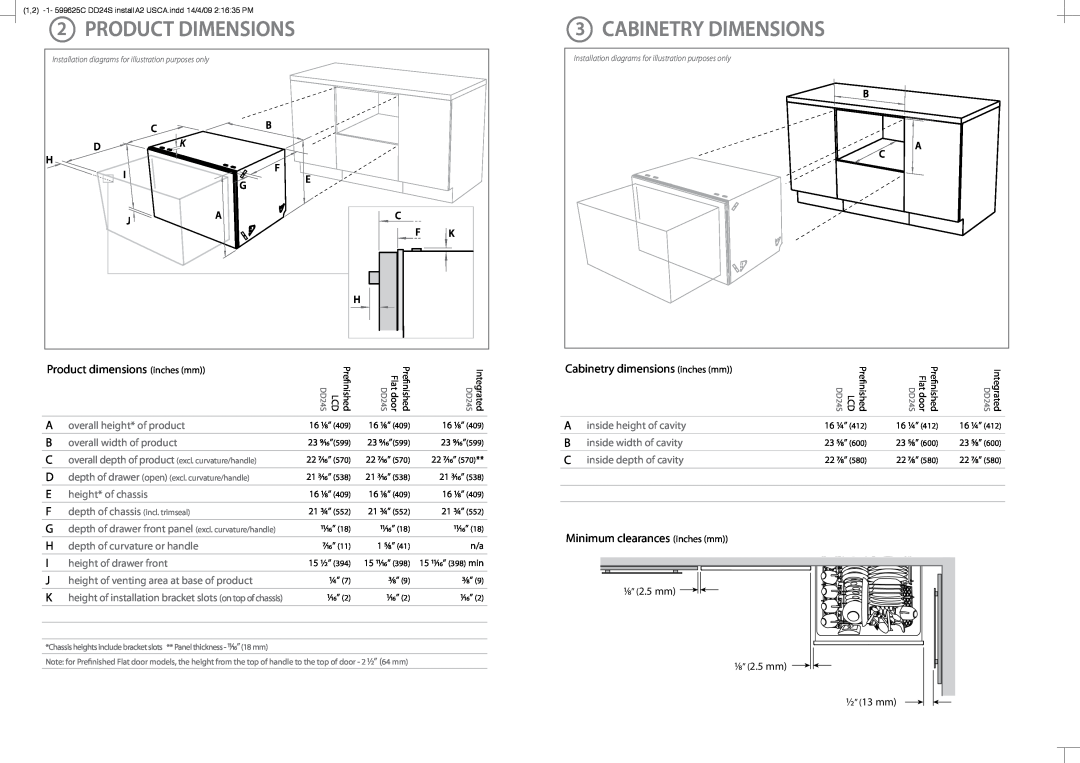 Fisher & Paykel DD24S manual Product Dimensions, Cabinetry Dimensions, C B D K H F I E G Ja H, C F K 