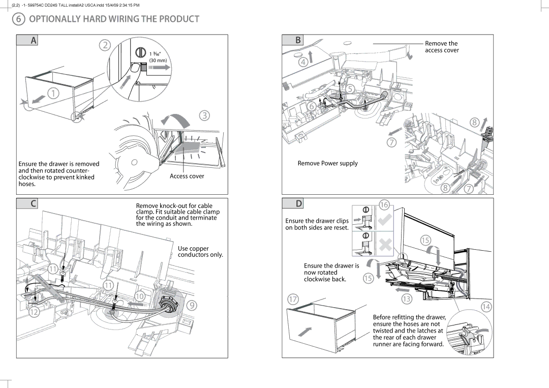 Fisher & Paykel DD24ST installation instructions Optionally Hard Wiring the Product 