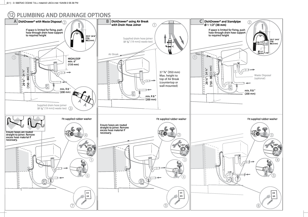 Fisher & Paykel DD24ST installation instructions 12PLUMBING AND DRAINAGE OPTIONS 