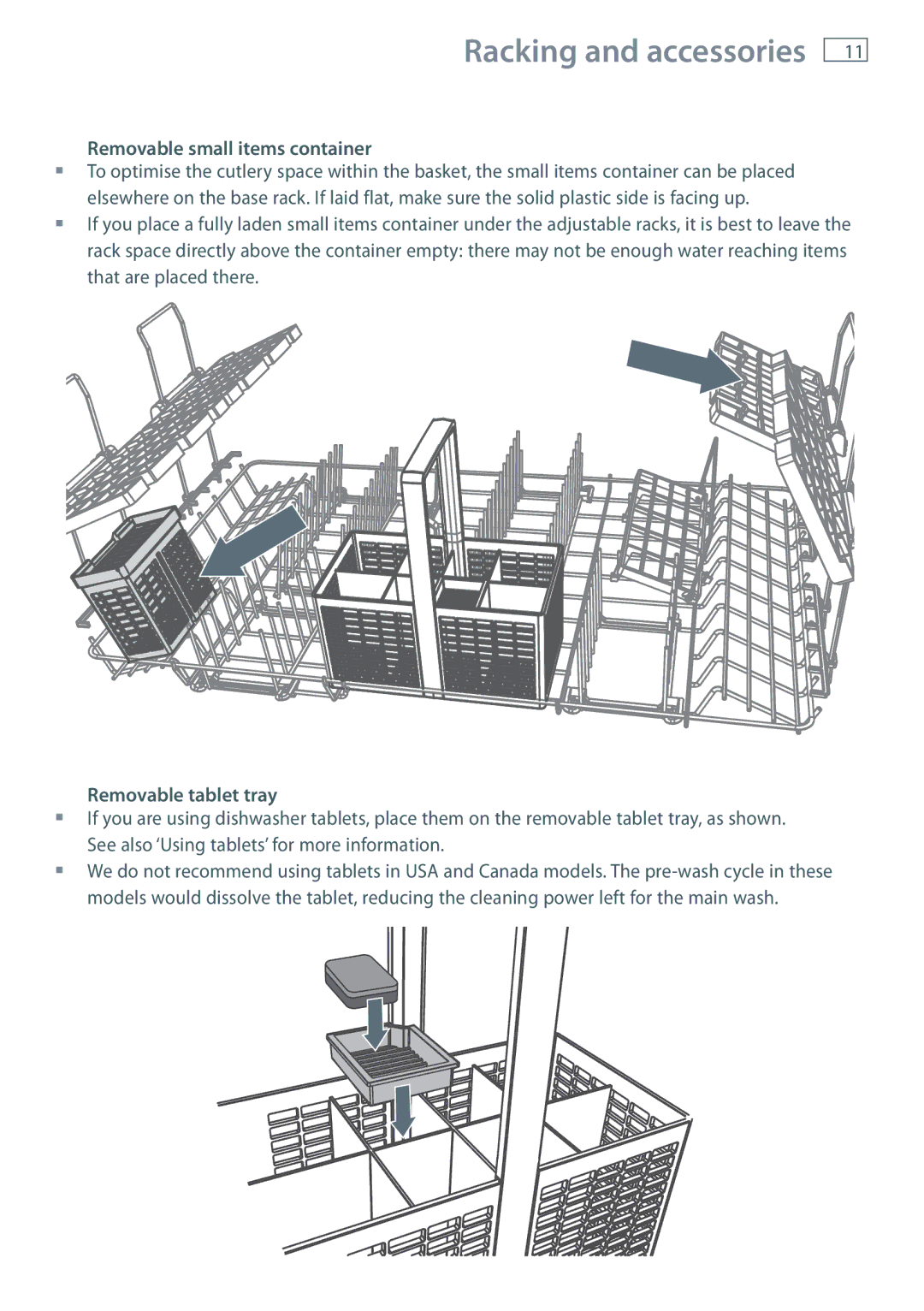 Fisher & Paykel DD90, DD36 manual Racking and accessories, Removable tablet tray 