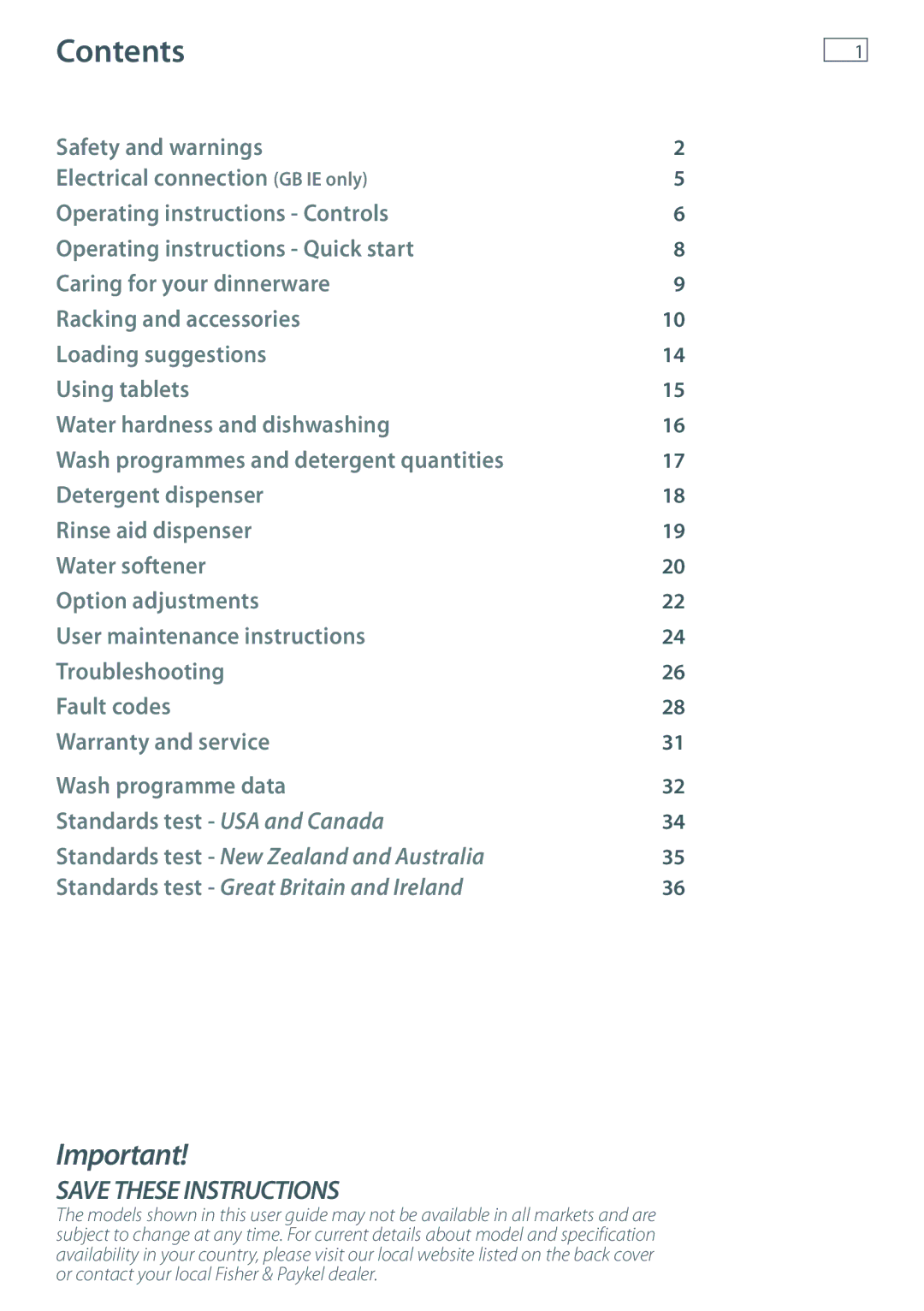 Fisher & Paykel DD90, DD36 manual Contents 