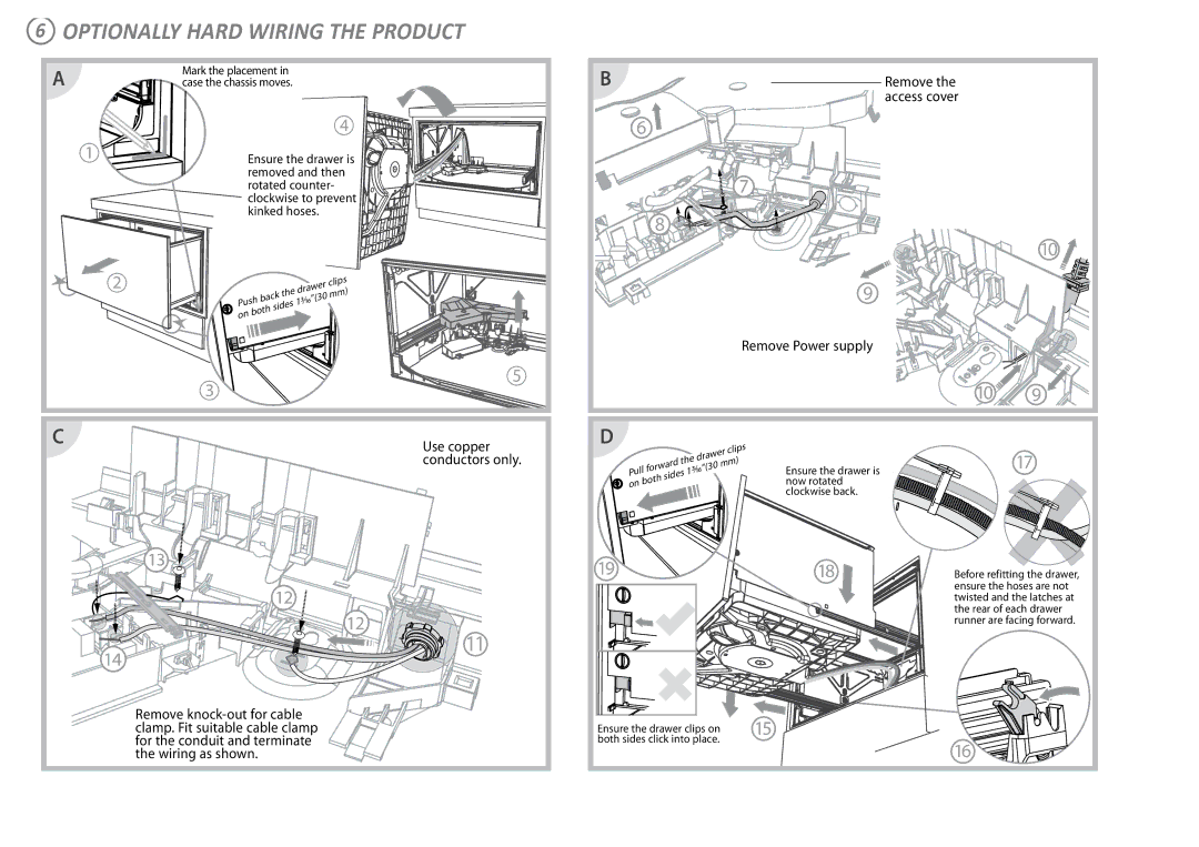 Fisher & Paykel DD36S important safety instructions Optionally Hard Wiring the Product, Use copper, Conductors only 