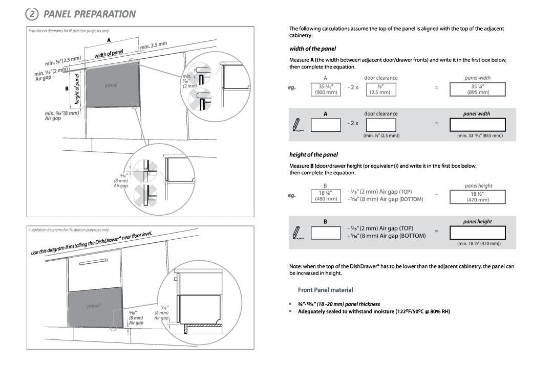 Fisher & Paykel DD36STI 2PANEL PREPARATION, 900 mm, 2.5 mm, 895 mm, =18 ½” 470 mm, panel height, 1⁄8”2, width of the panel 