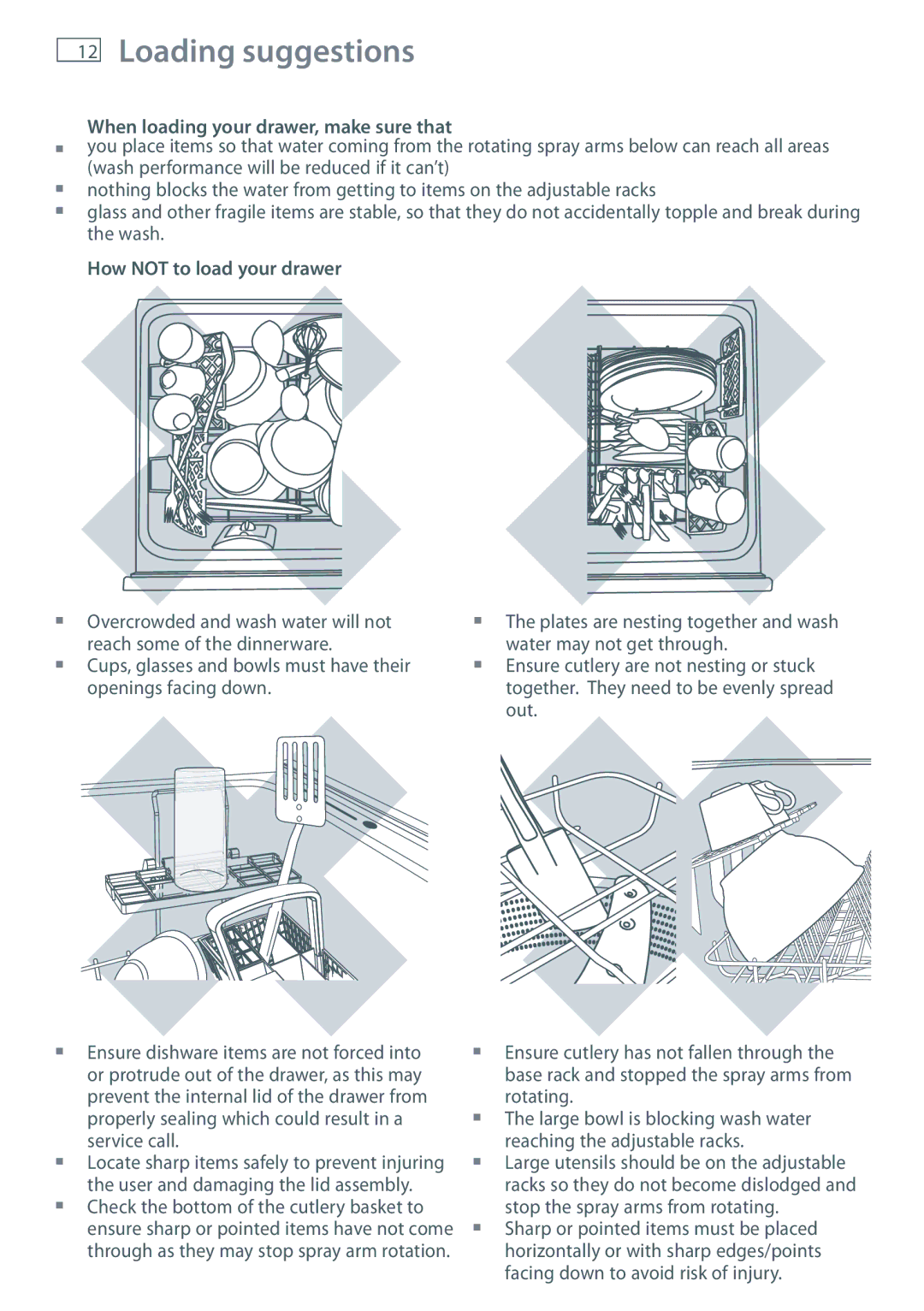 Fisher & Paykel DD60, DD36, DD90 Loading suggestions, When loading your drawer, make sure that, How not to load your drawer 