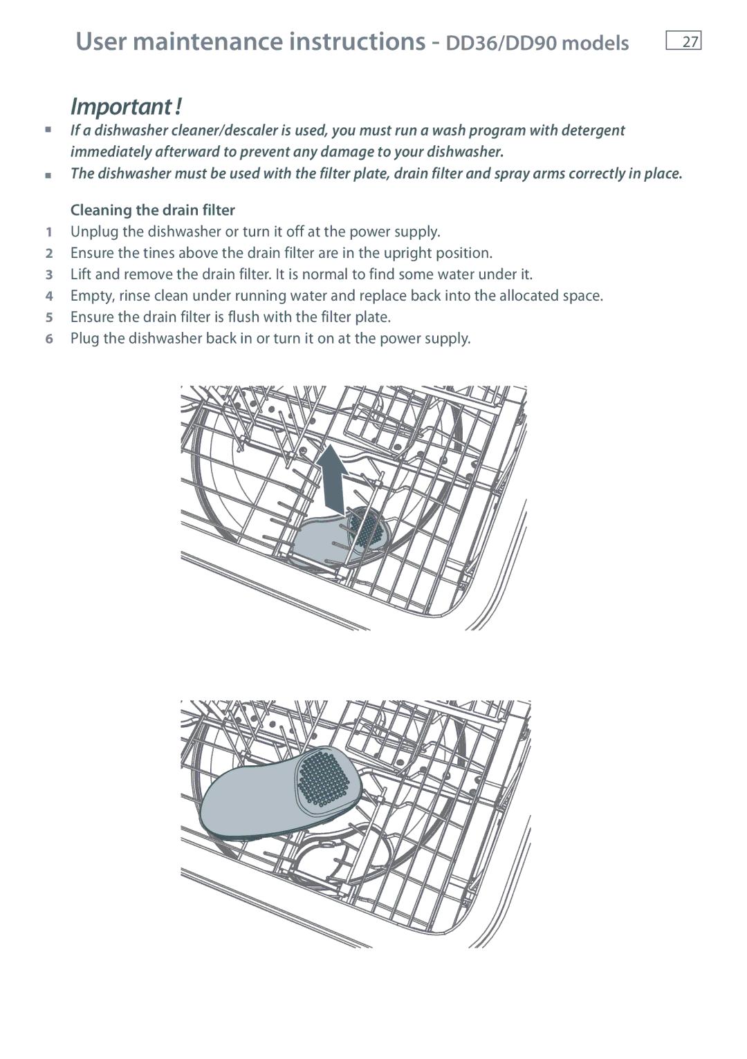 Fisher & Paykel DD24, DD60 manual User maintenance instructions DD36/DD90 models 