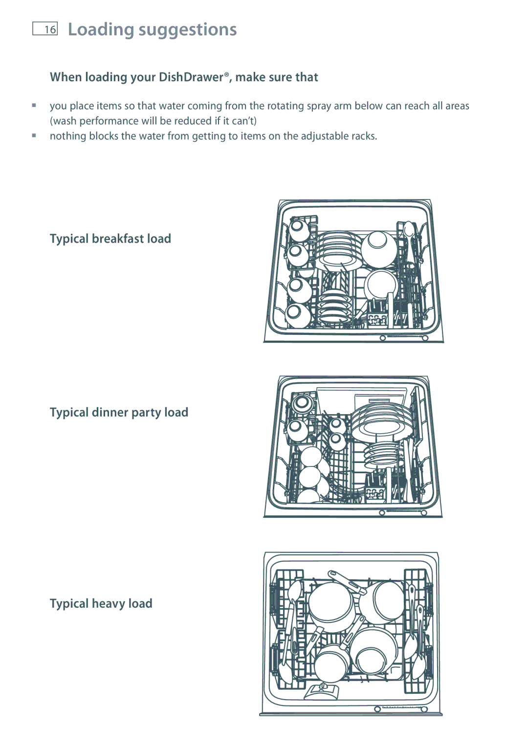 Fisher & Paykel DD60 manual Loading suggestions, When loading your DishDrawer, make sure that 