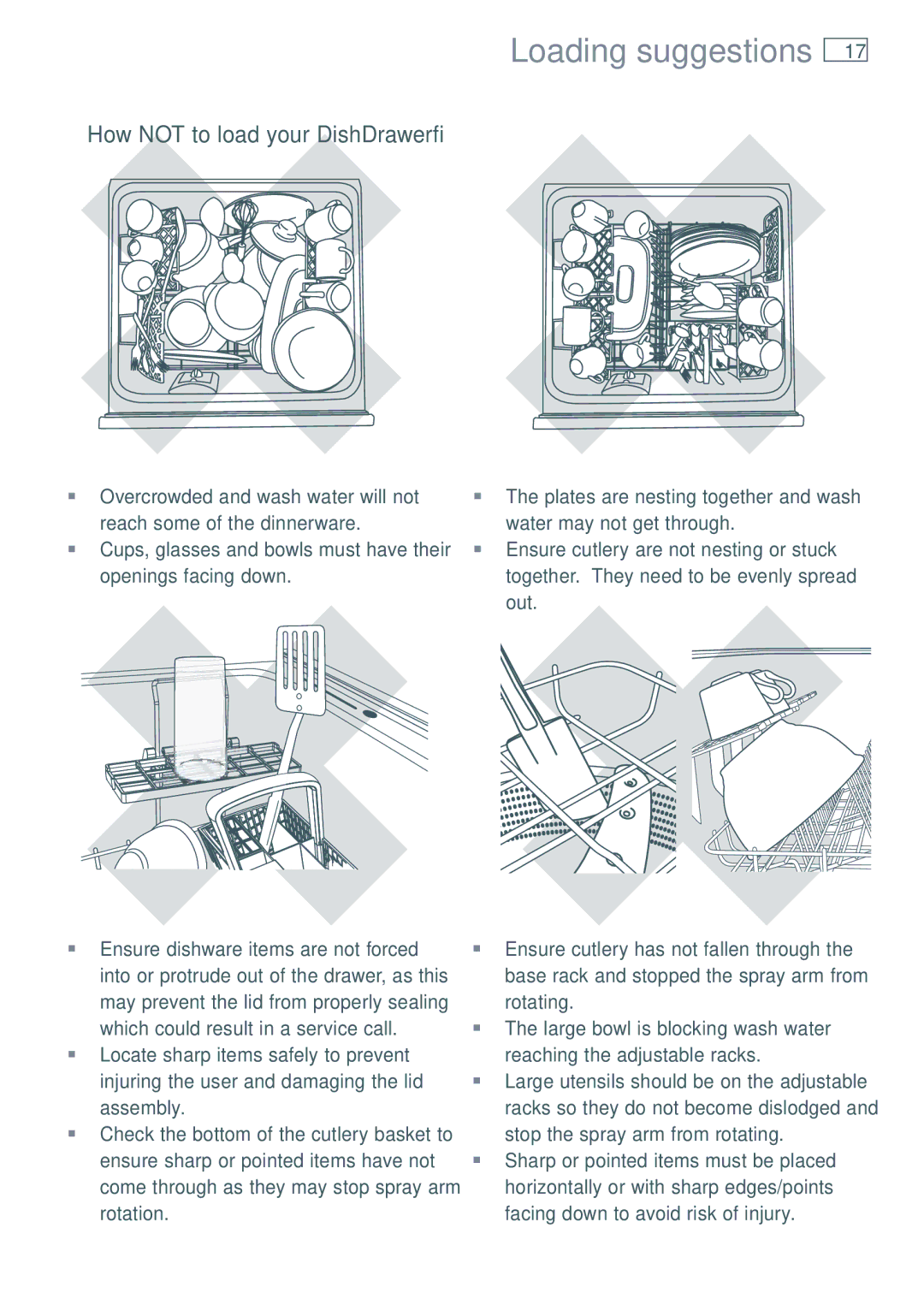 Fisher & Paykel DD60 manual How not to load your DishDrawer 