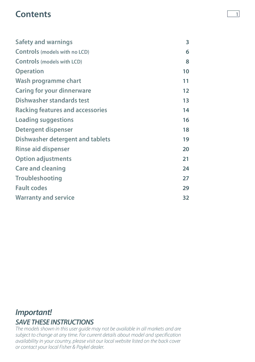 Fisher & Paykel DD60 manual Contents 