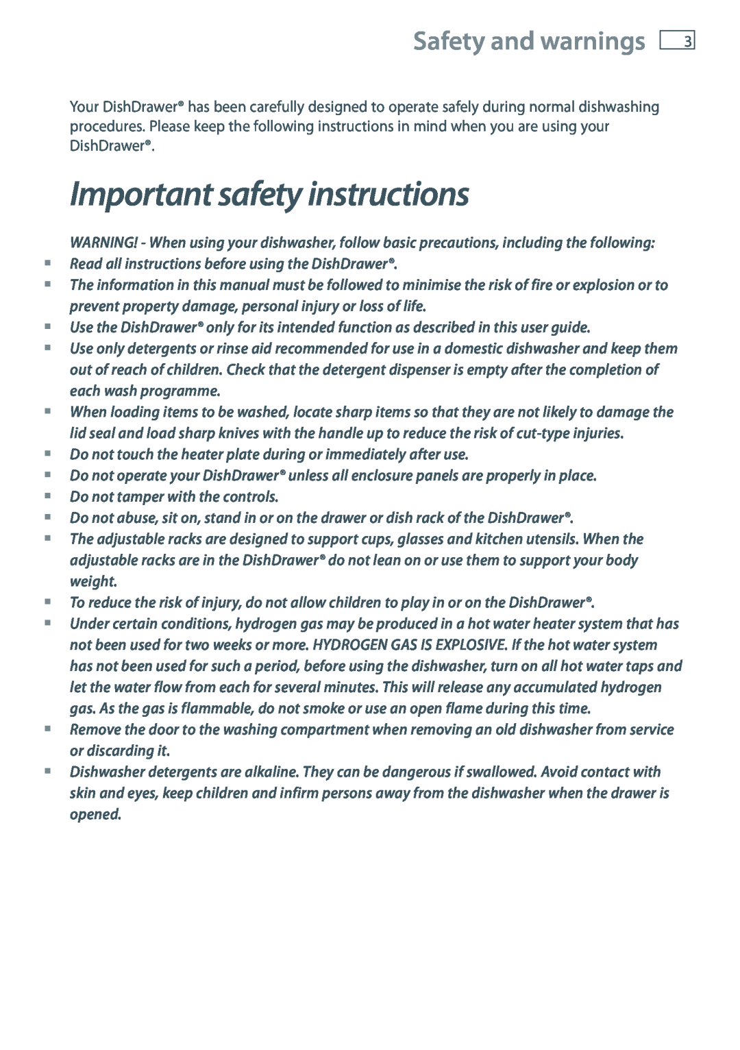 Fisher & Paykel DD60 manual Important safety instructions, Safety and warnings 