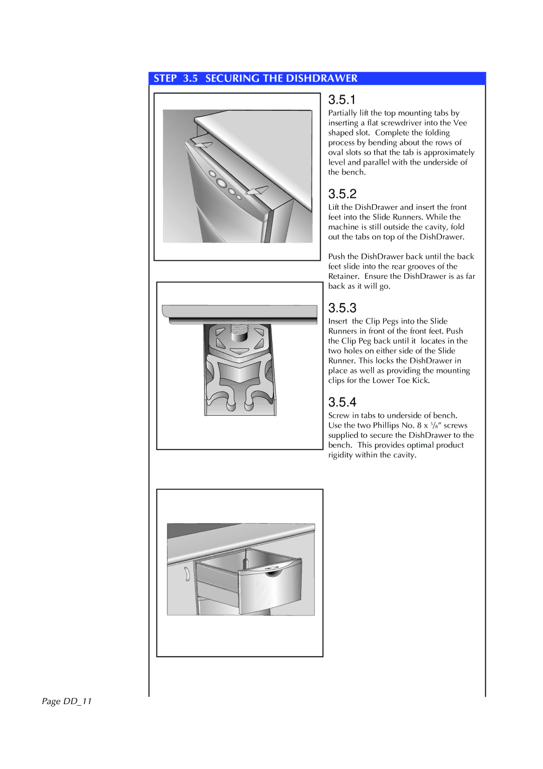 Fisher & Paykel DD602I manual Securing the Dishdrawer, DD11 