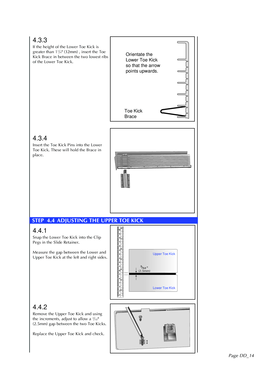 Fisher & Paykel DD602I manual Adjusting the Upper TOE Kick, DD14 