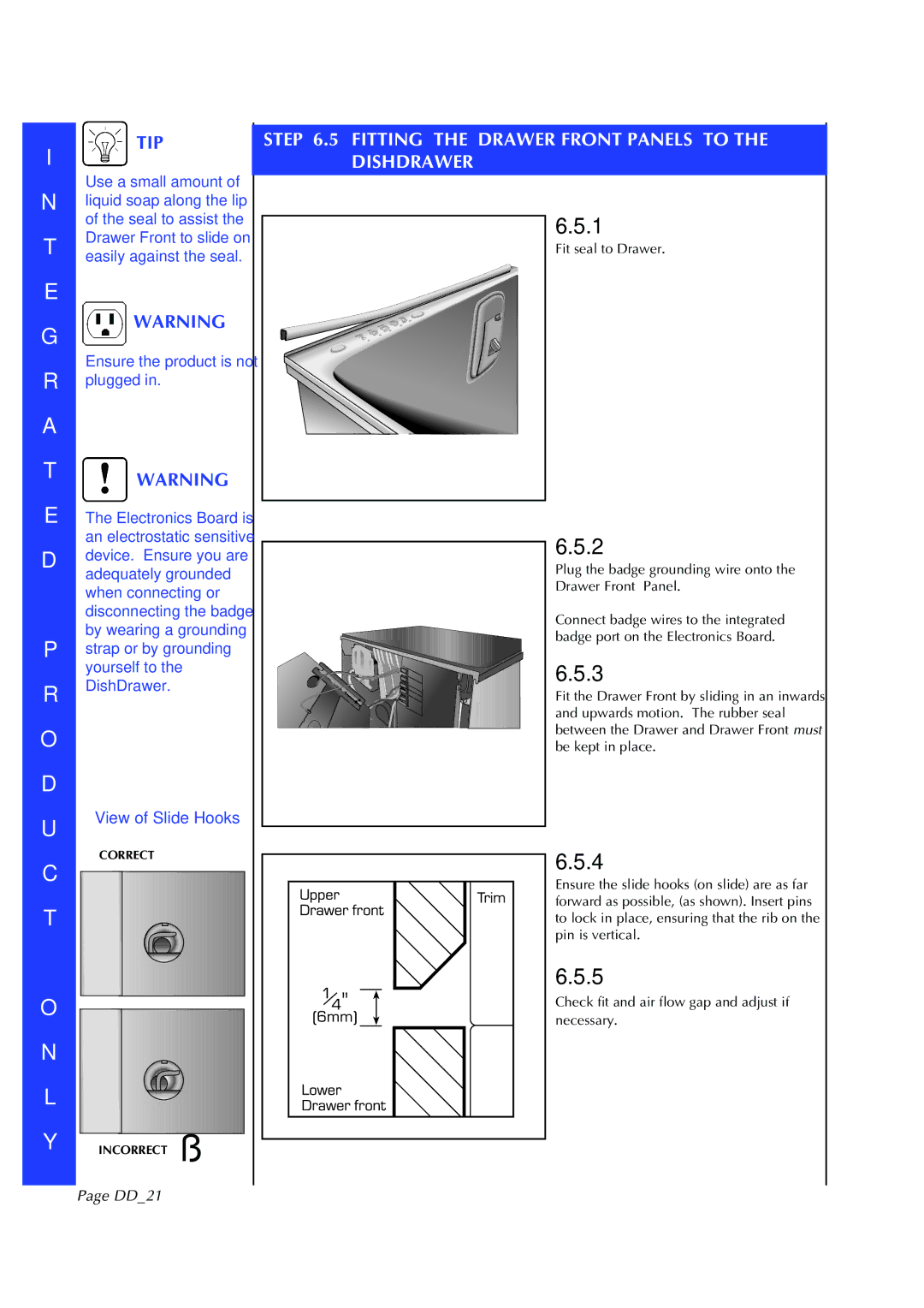 Fisher & Paykel DD602I manual Fitting the Drawer Front Panels to the Dishdrawer, DD21 