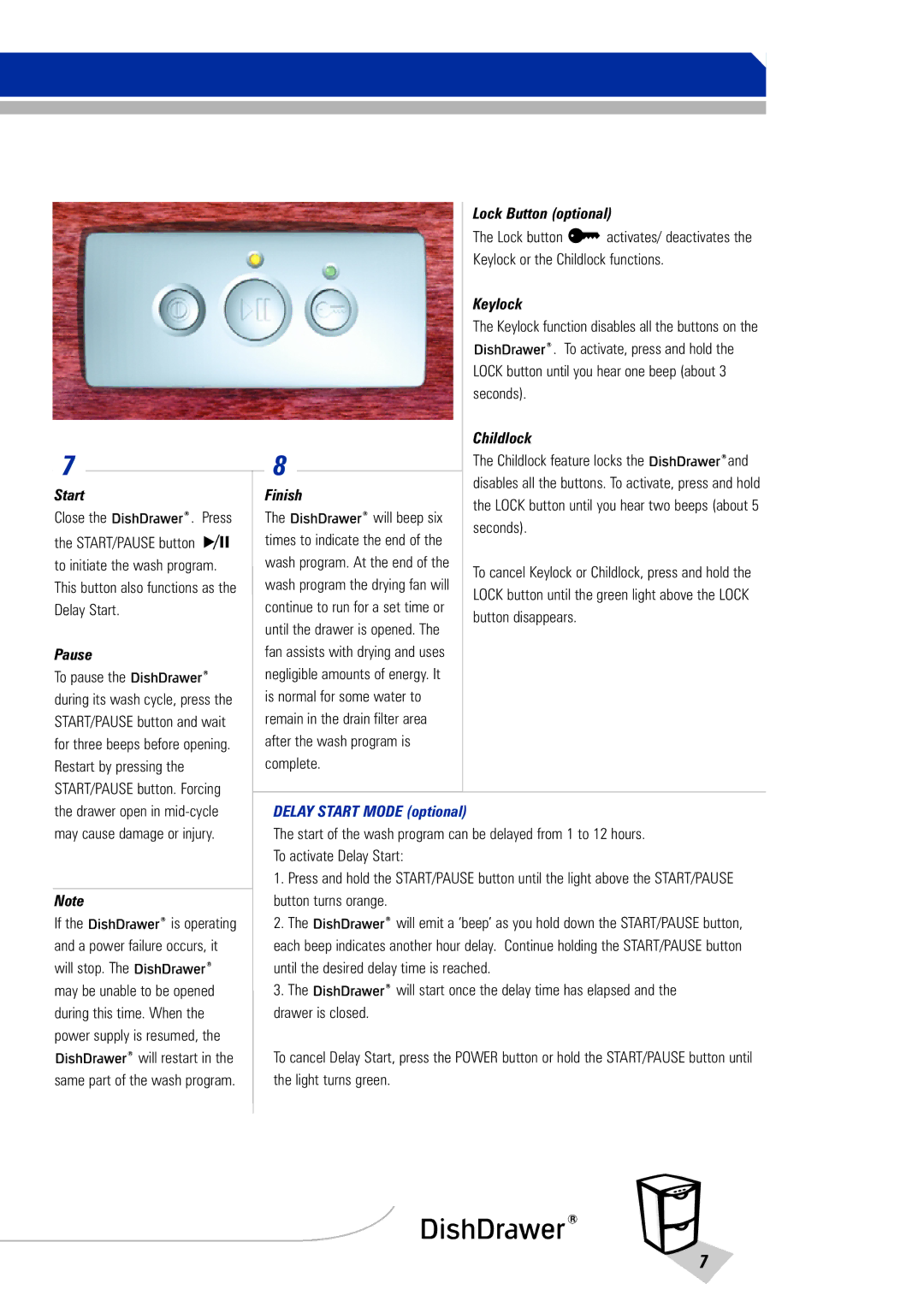 Fisher & Paykel DD603 manual Delay Start Mode optional 