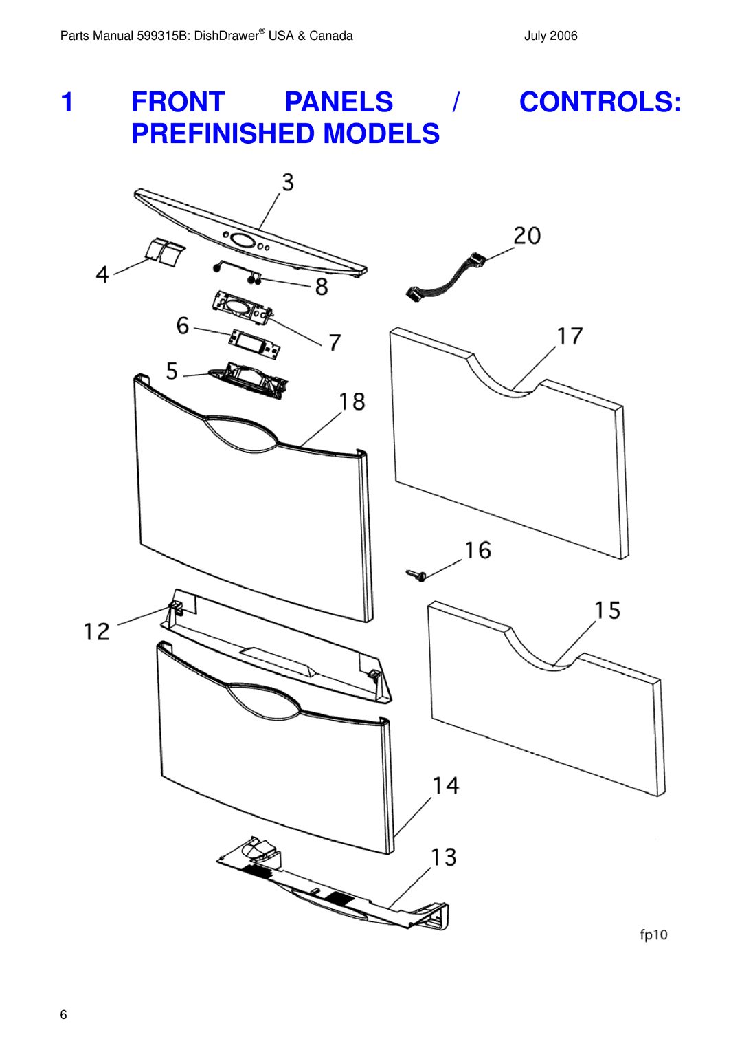 Fisher & Paykel DS603FC, DD603FD, DD603FC, DS603FD manual Front Panels / Controls Prefinished Models 
