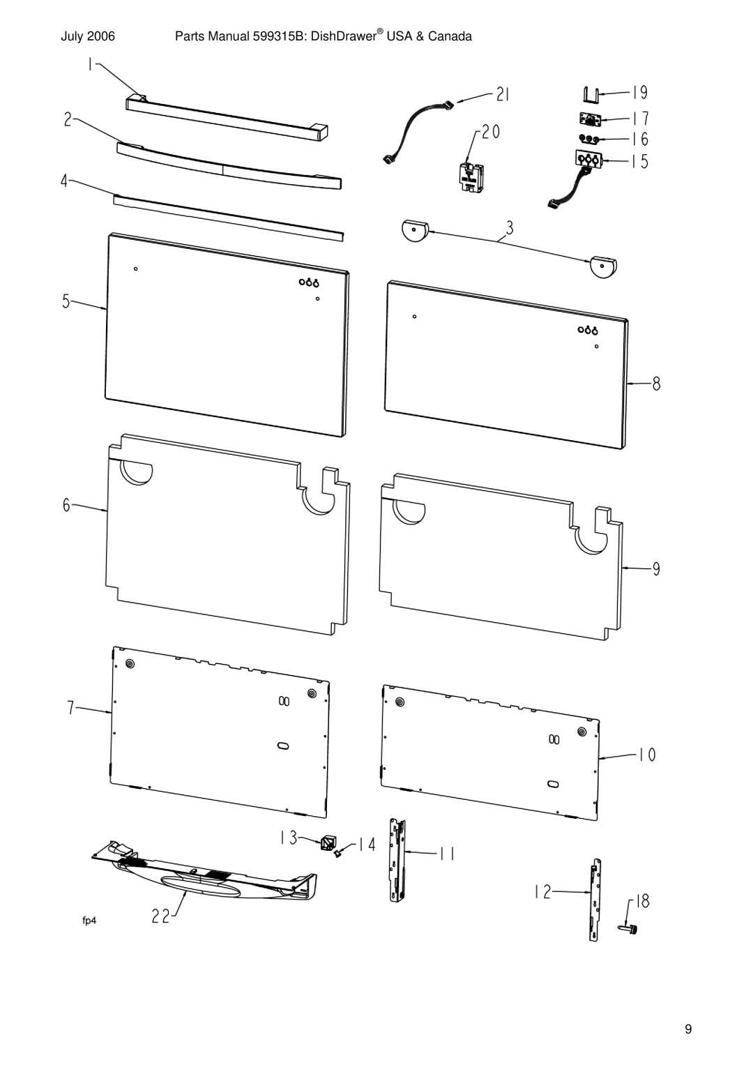 Fisher & Paykel DD603FC, DD603FD, DS603FC, DS603FD manual July Parts Manual 599315B DishDrawer USA & Canada 