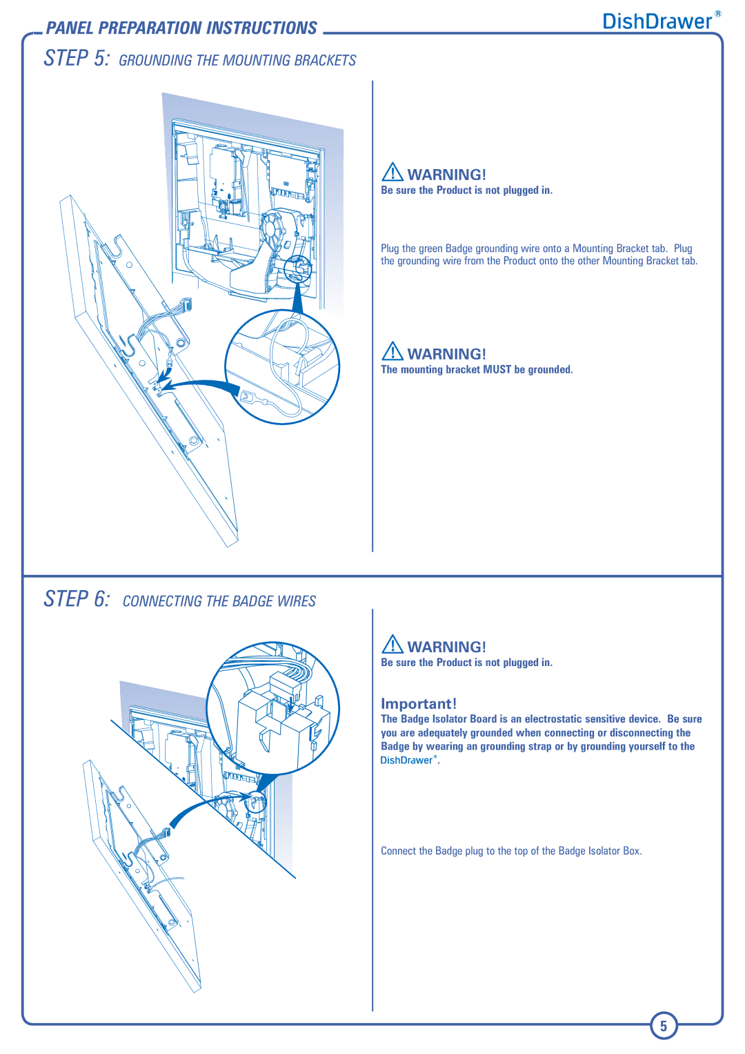 Fisher & Paykel DD603I installation instructions Grounding the Mounting Brackets, Connecting the Badge Wires 