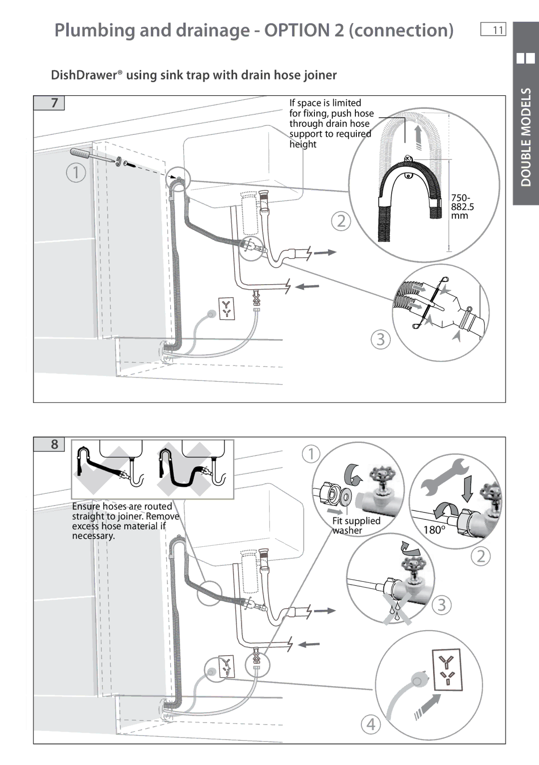 Fisher & Paykel DD605 installation instructions Plumbing and drainage Option 2 connection 