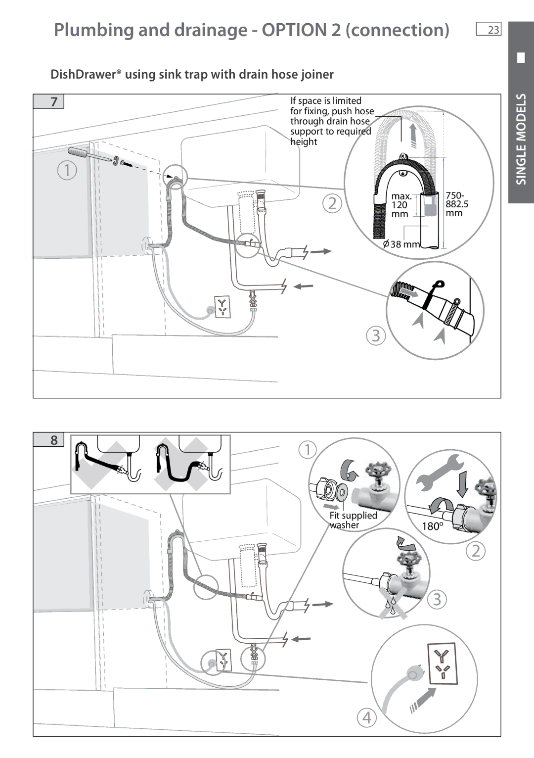 Fisher & Paykel DD605 installation instructions Plumbing and drainage Option 2 connection 