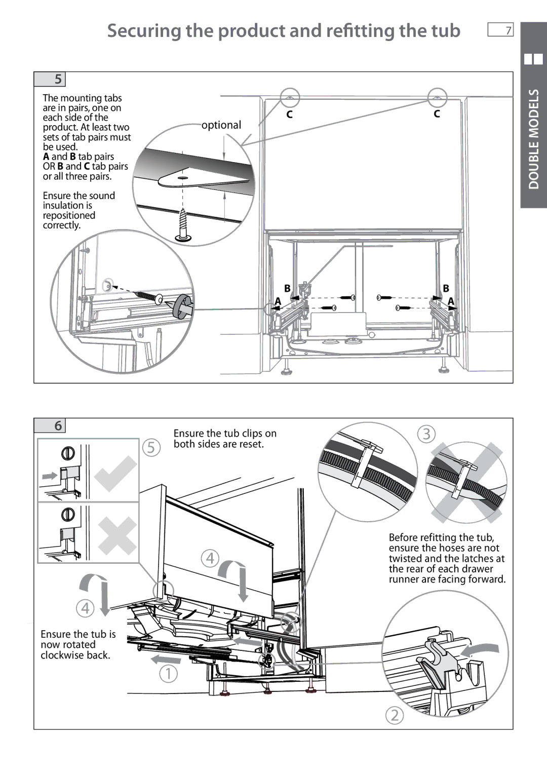 Fisher & Paykel DD605 installation instructions Securing the product and refitting the tub 