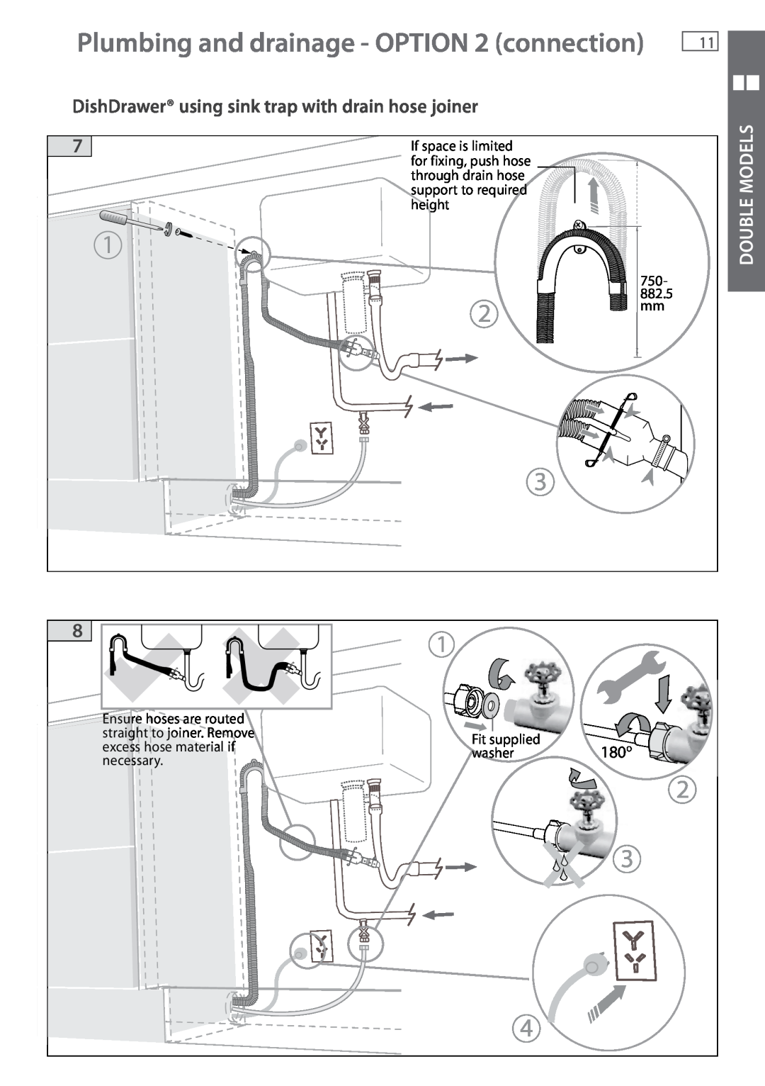 Fisher & Paykel DD605 Plumbing and drainage - OPTION 2 connection, DishDrawer using sink trap with drain hose joiner 