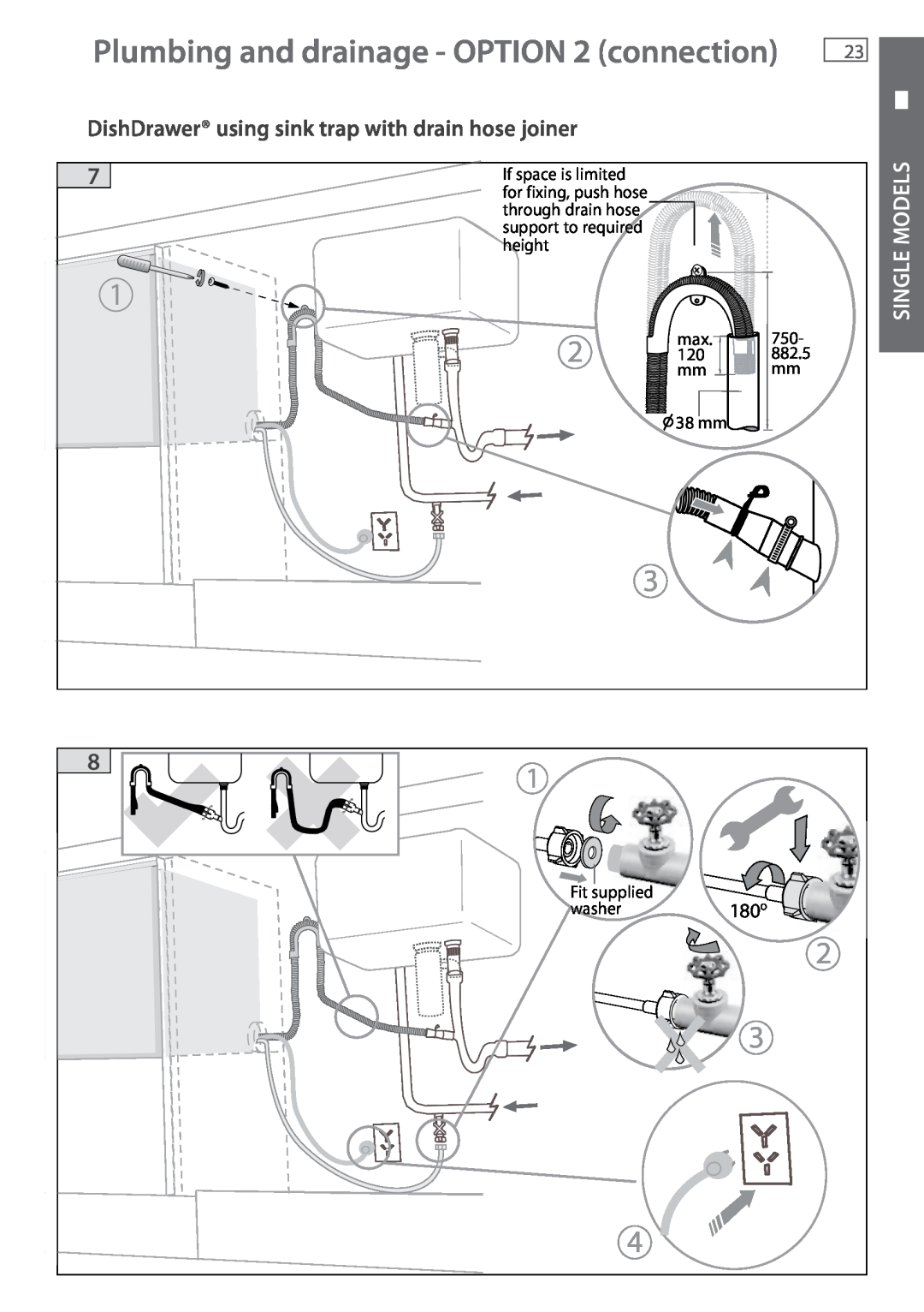 Fisher & Paykel DD605 Plumbing and drainage - OPTION 2 connection, DishDrawer using sink trap with drain hose joiner 