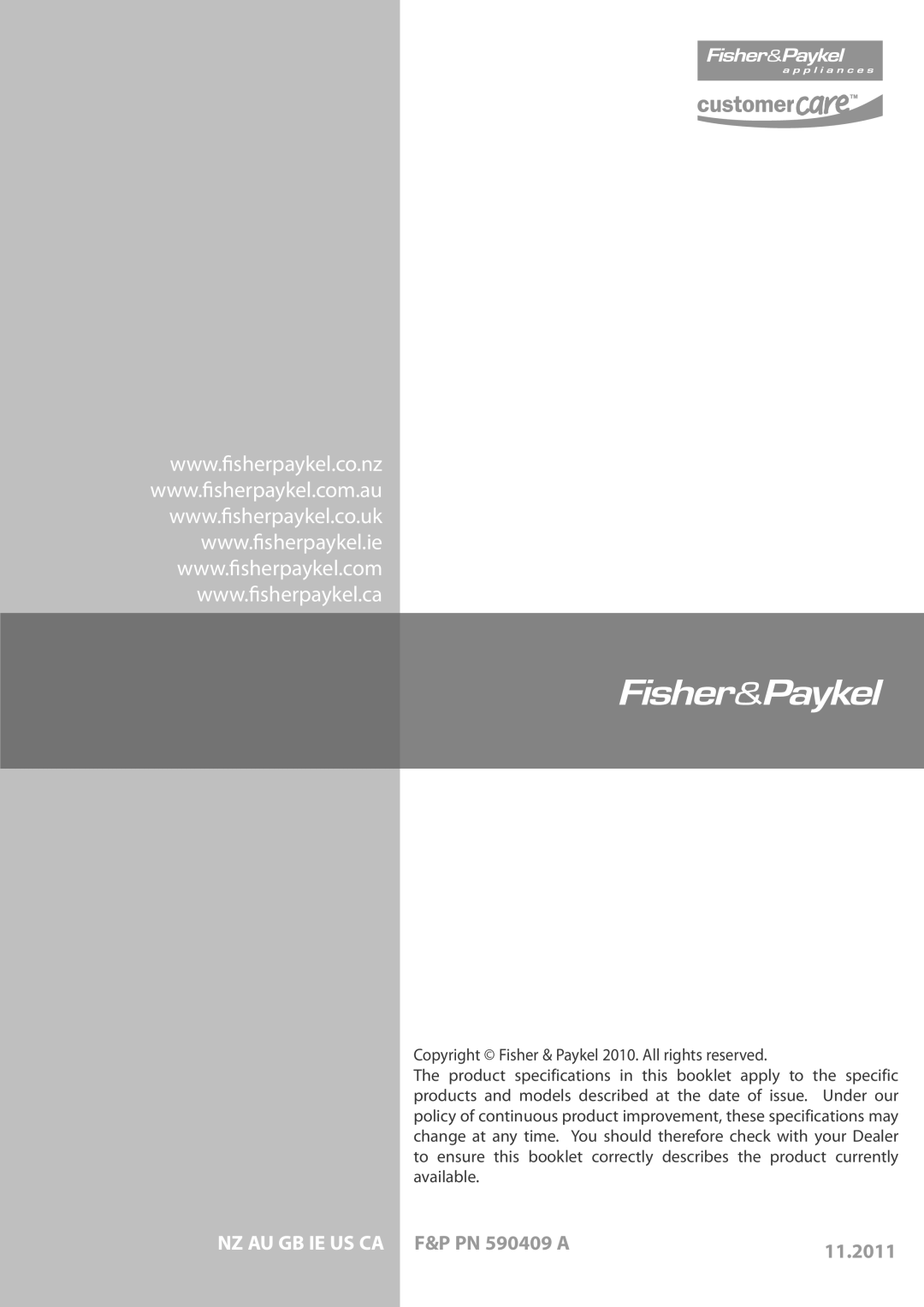 Fisher & Paykel DD607, DD247 service manual NZ AU GB IE US CA F&P PN 590409 A, 11.2011 