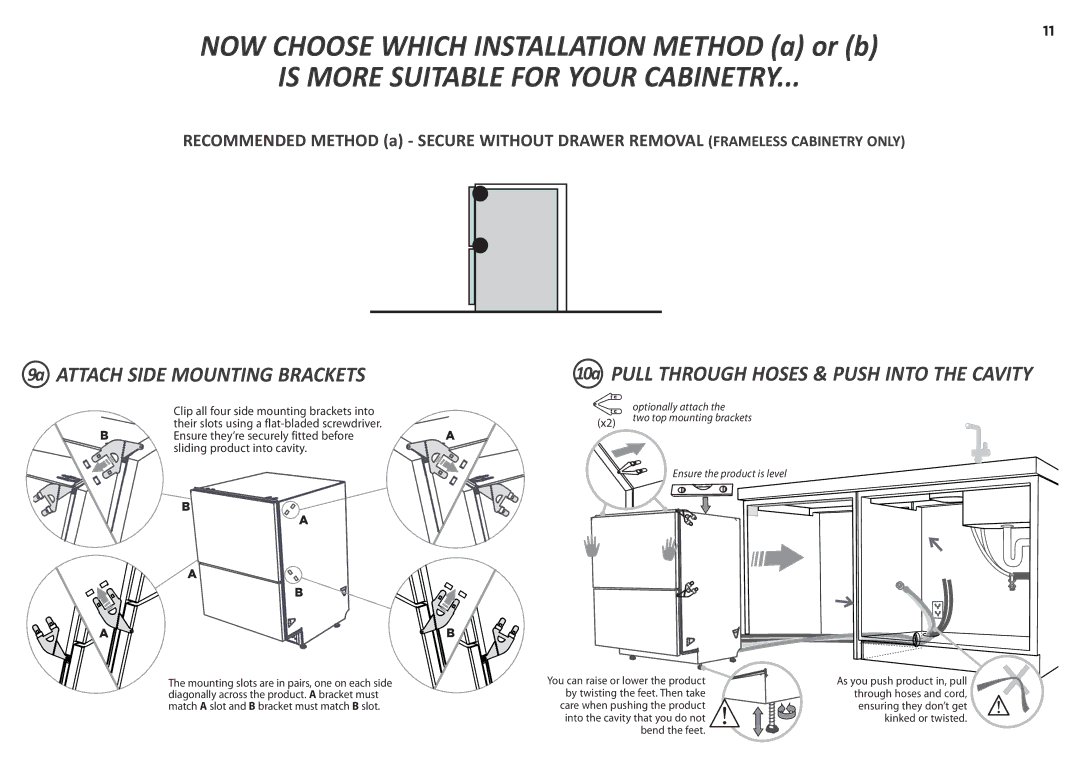 Fisher & Paykel DD60D 7 9a Attach Side Mounting Brackets, Optionally attach, Ensure the product is level 