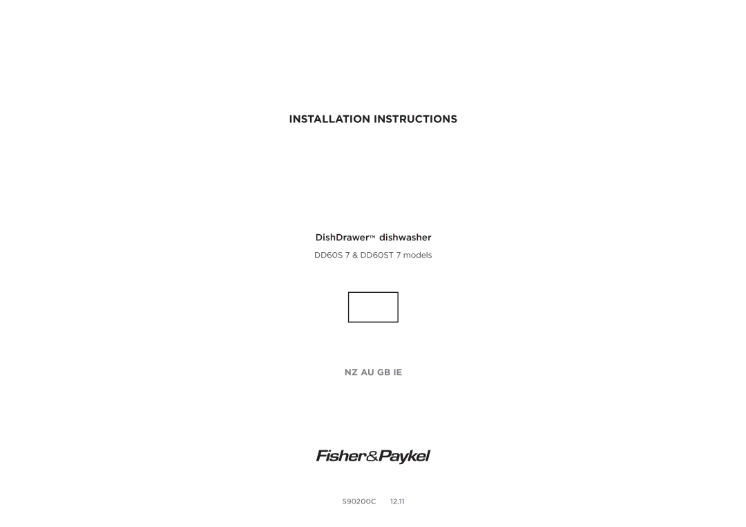 Fisher & Paykel DD60S 7, DD60ST 7 installation instructions Installation Instructions 