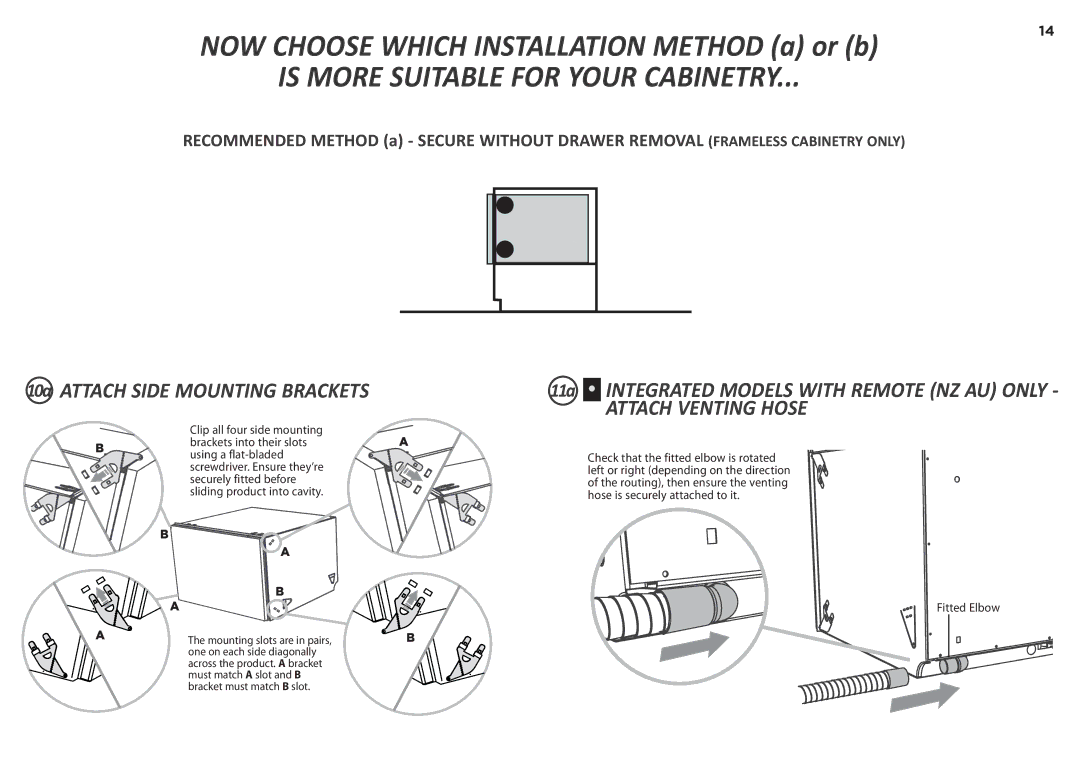 Fisher & Paykel DD60ST 7, DD60S 7 NOW Choose Which Installation Method a or b, 10a Attach Side Mounting Brackets 