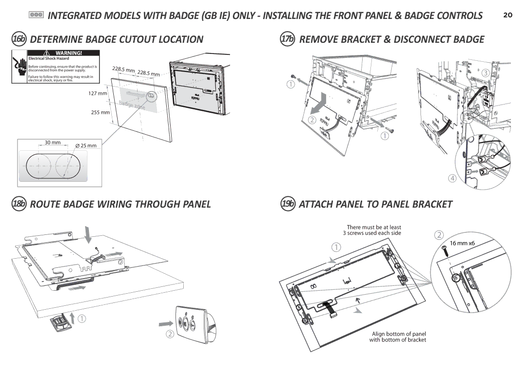 Fisher & Paykel DD60ST 7, DD60S 7 18b Route Badge Wiring Through Panel, 19b Attach Panel to Panel Bracket 