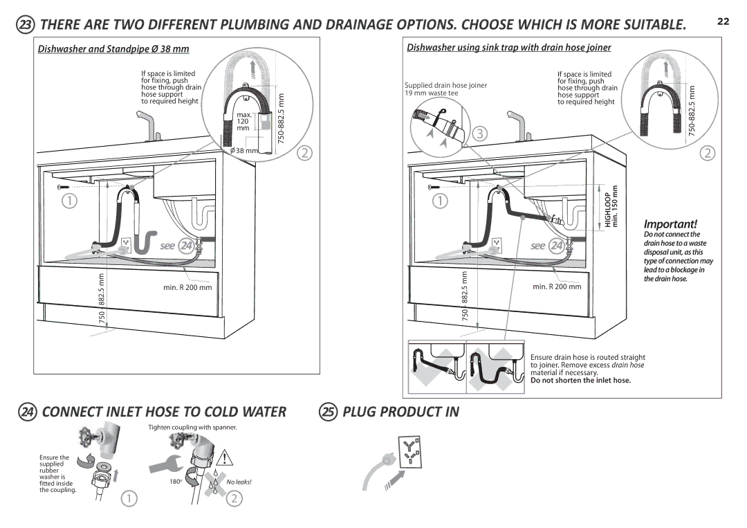 Fisher & Paykel DD60ST 7, DD60S 7 installation instructions Connect Inlet Hose to Cold Water, Plug Product 