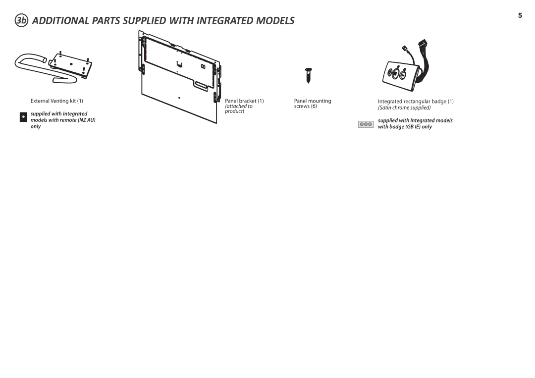 Fisher & Paykel DD60S 7, DD60ST 7 3b Additional Parts Supplied with Integrated Models, With badge GB IE only 