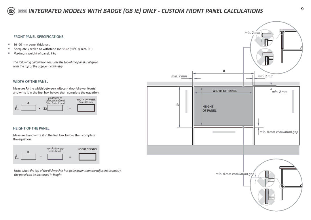 Fisher & Paykel DD60S 7, DD60ST 7 installation instructions Min mm ventilation gap 