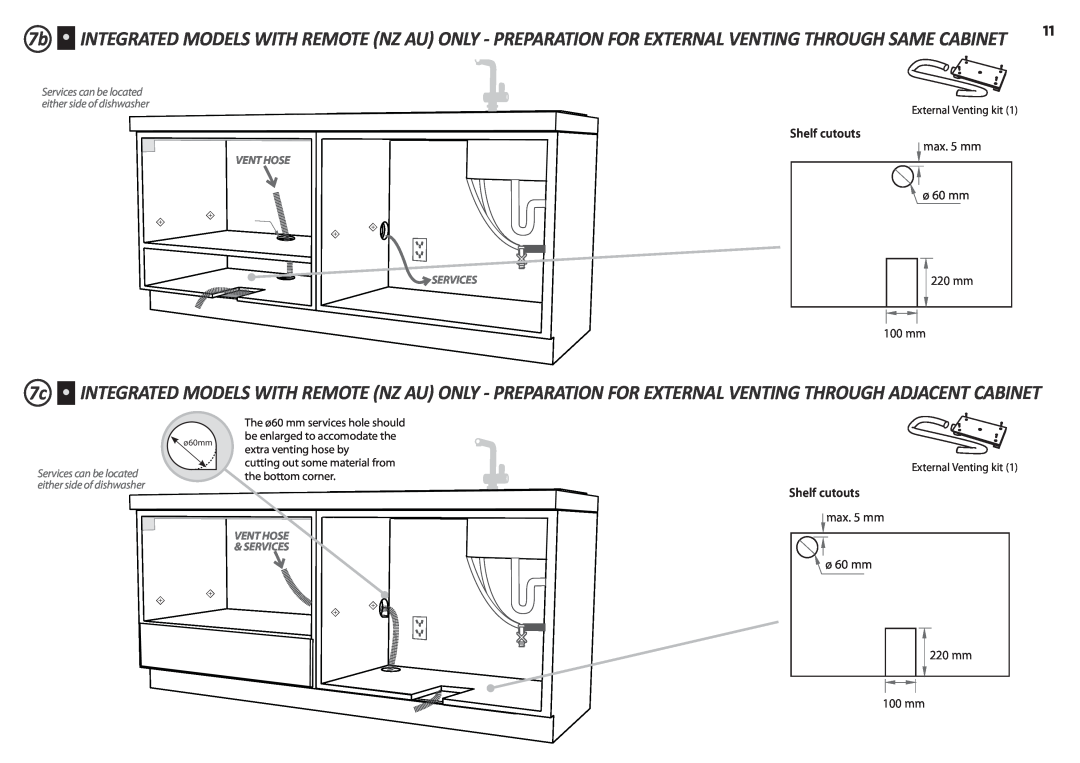 Fisher & Paykel DD60S 7, DD60ST 7 installation instructions Shelf cutouts 