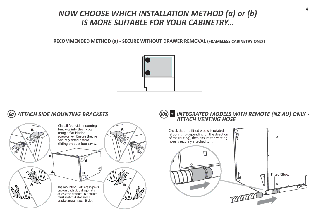 Fisher & Paykel DD90SDFTM2, DD90SDF(H)TX2 NOW Choose Which Installation Method a or b, 9a Attach Side Mounting Brackets 