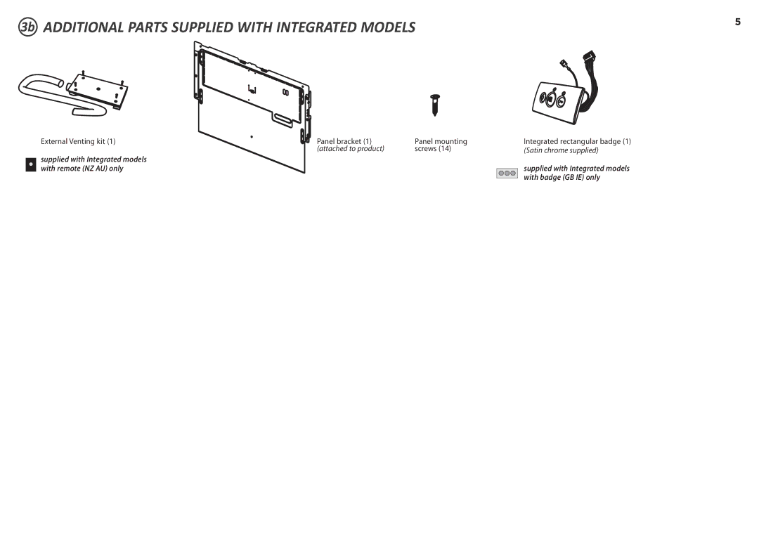 Fisher & Paykel DD90SDF(H)TX2, DD90SDFTM2 manual 3b Additional Parts Supplied with Integrated Models, Attached to product 